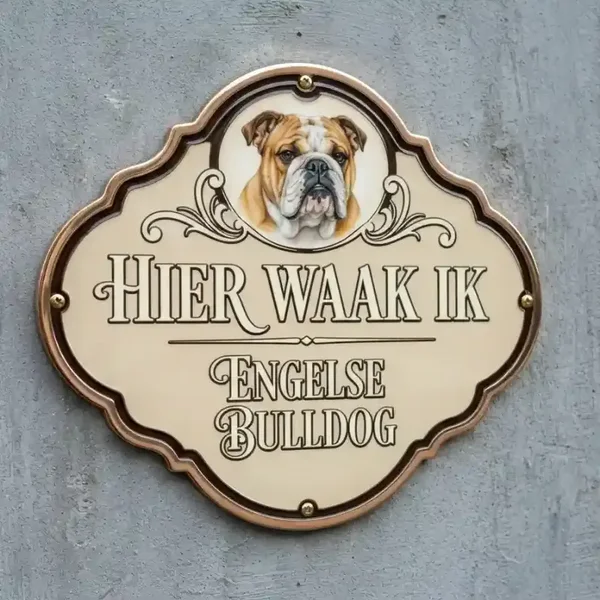 Waakbord Engelse Bulldog - Hier waak ik