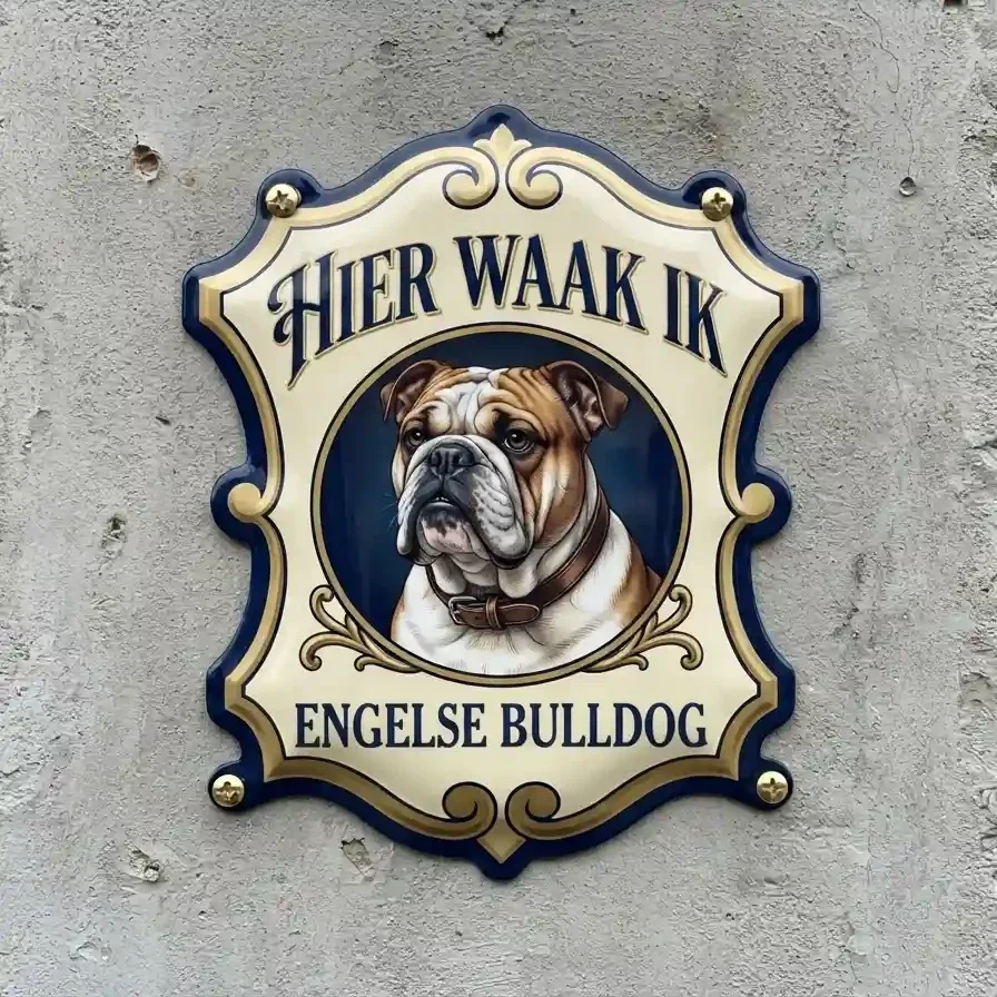 Waakbord Engelse Bulldog - Hier Waak Ik
