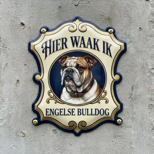 Waakbord Engelse Bulldog - Hier Waak Ik