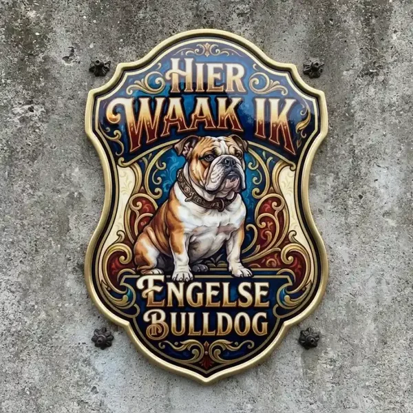 Waakbord Engelse Bulldog - Hier Waak Ik