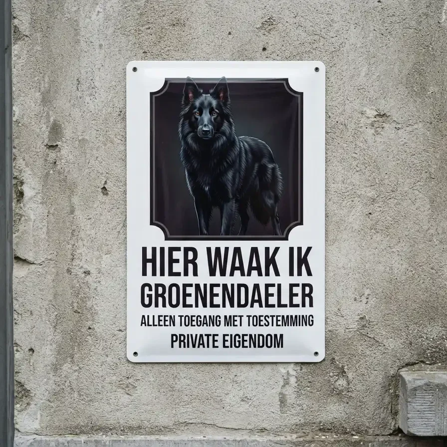 Waakbord Groenendaeler - Hier waak ik - Vol metaal