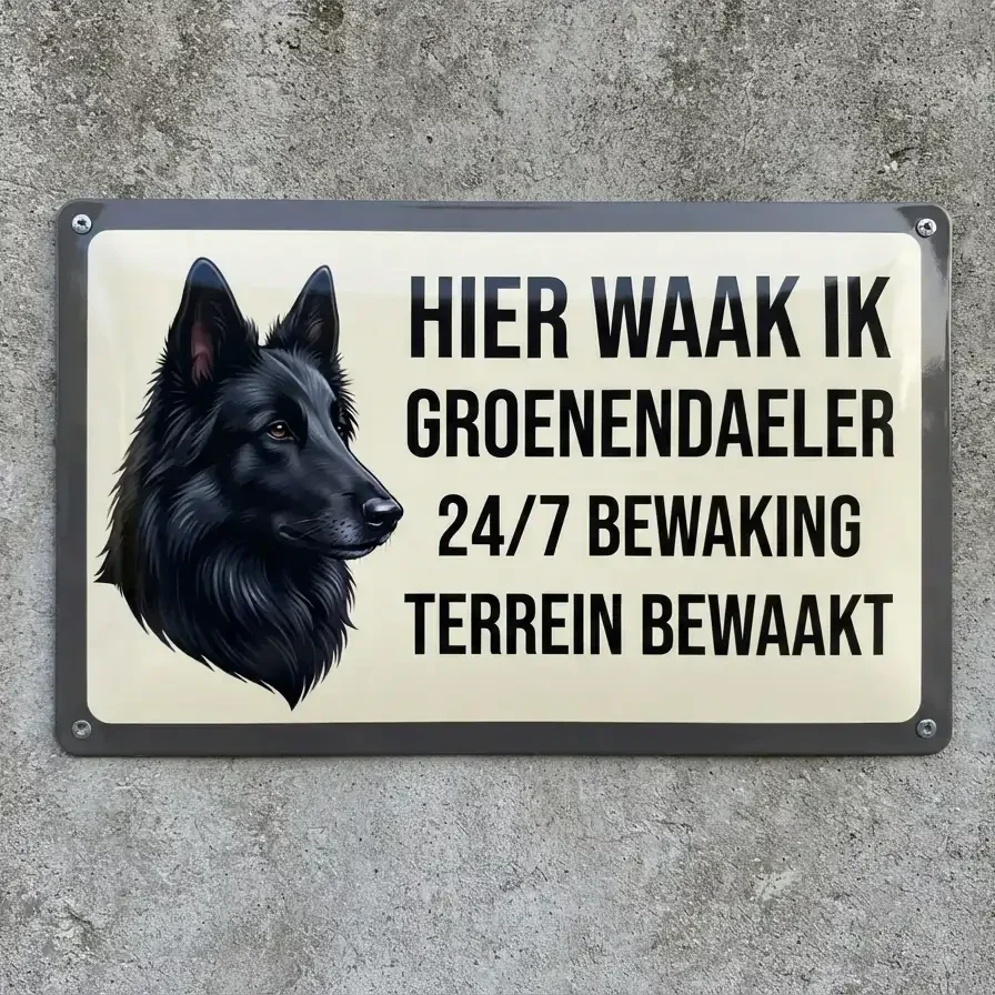 Waakbord Groenendaeler - Hier waak ik vol metaal