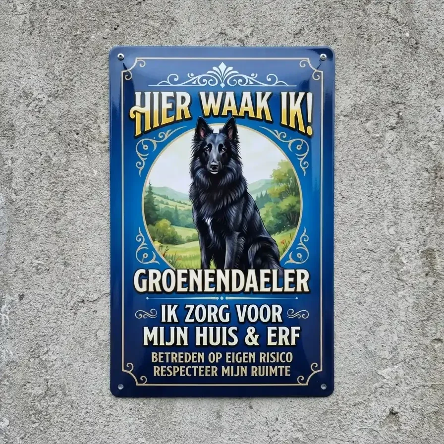 Waakbord Groenendaler - Hier waak ik - Vol metaal