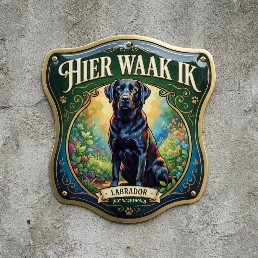 ​Waakbord Labrador - Hier Waak Ik