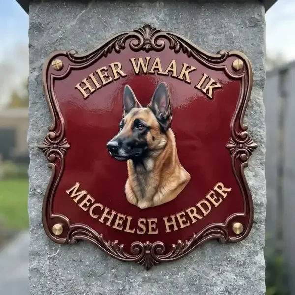 Waakbord Mechelse Herder - Hier Waak Ik - Acryl 4mm
