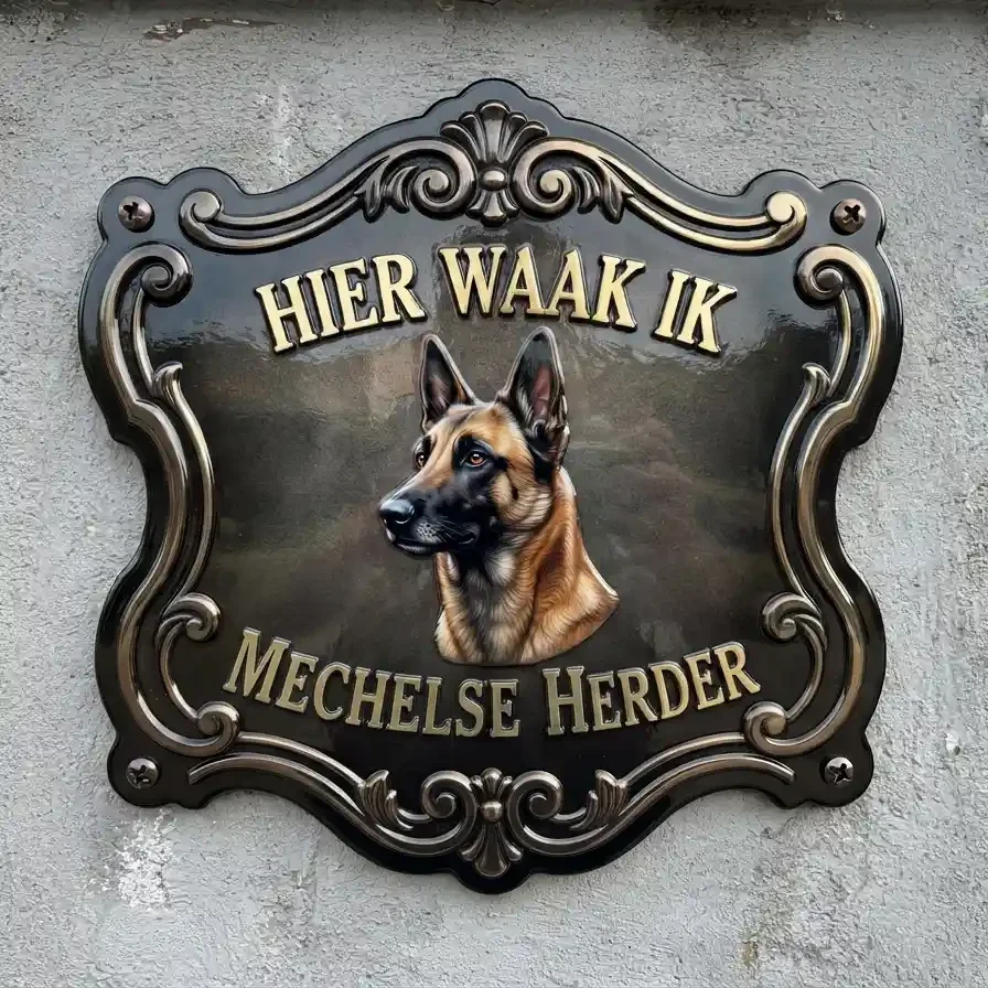 Waakbord Mechelse Herder - Acryl 4mm (Hier Waak Ik)