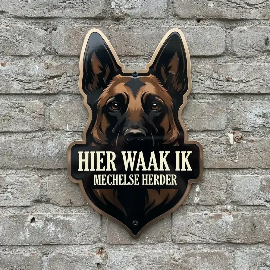 Waakbord Mechelse Herder - Hier Waak Ik