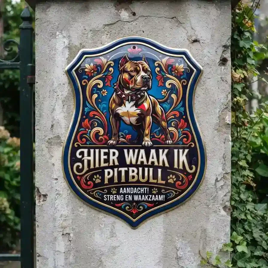 Acryl Waakbord Pitbull - Hier Waak Ik