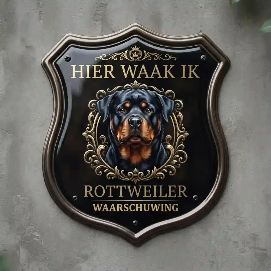 Waakbord Rottweiler Schild - Hier Waak Ik