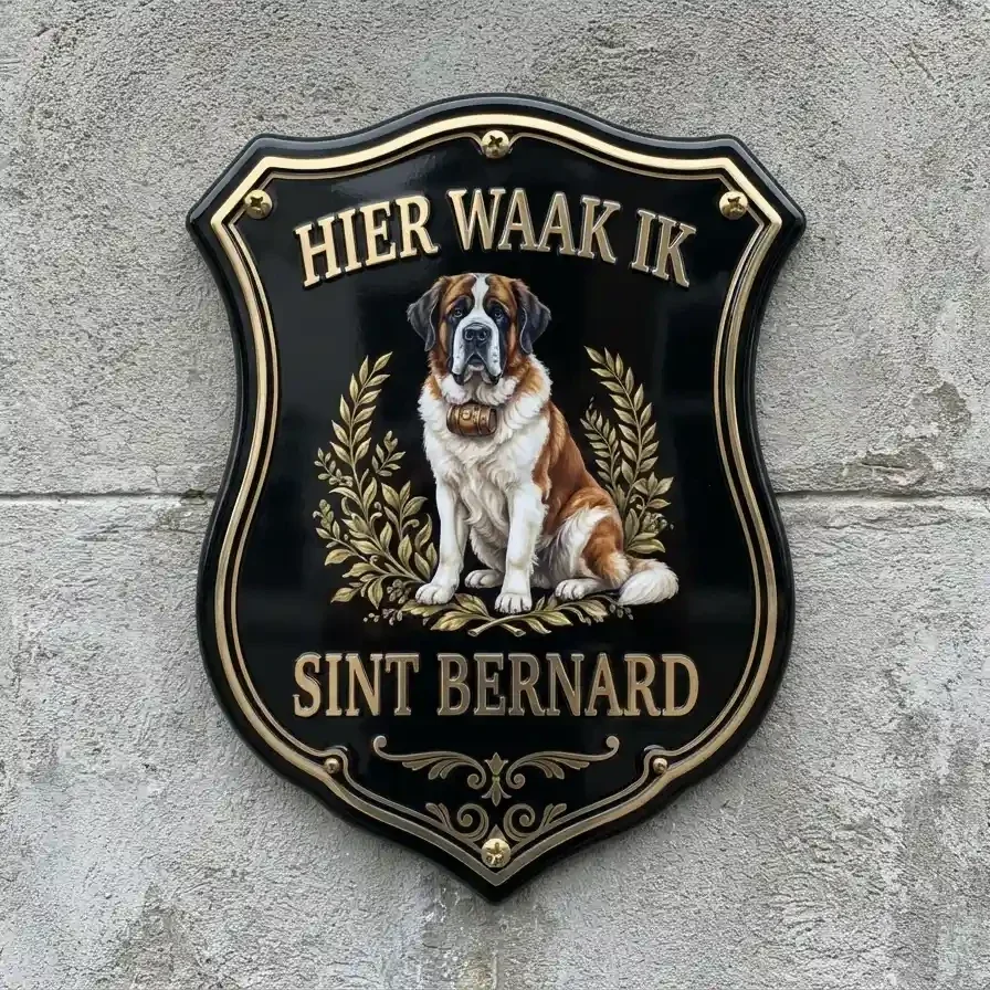 Waakbord Sint Bernard schild acryl "Hier Waak Ik" Goud