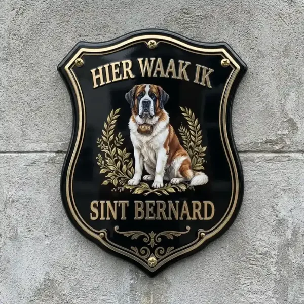 Waakbord Sint Bernard schild acryl "Hier Waak Ik" Goud