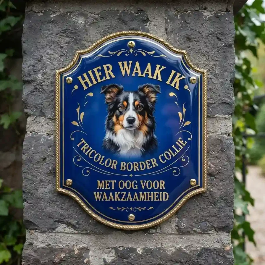 Waakbord Tricolor Border Collie - Hier Waak Ik