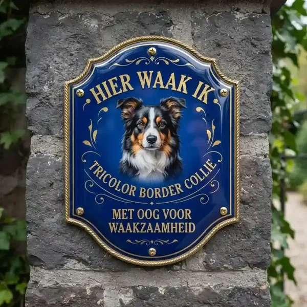 Waakbord Tricolor Border Collie - Hier Waak Ik