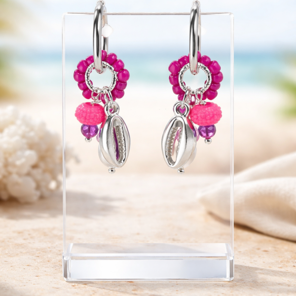 Oorbellen zilver fuchsia Sealife