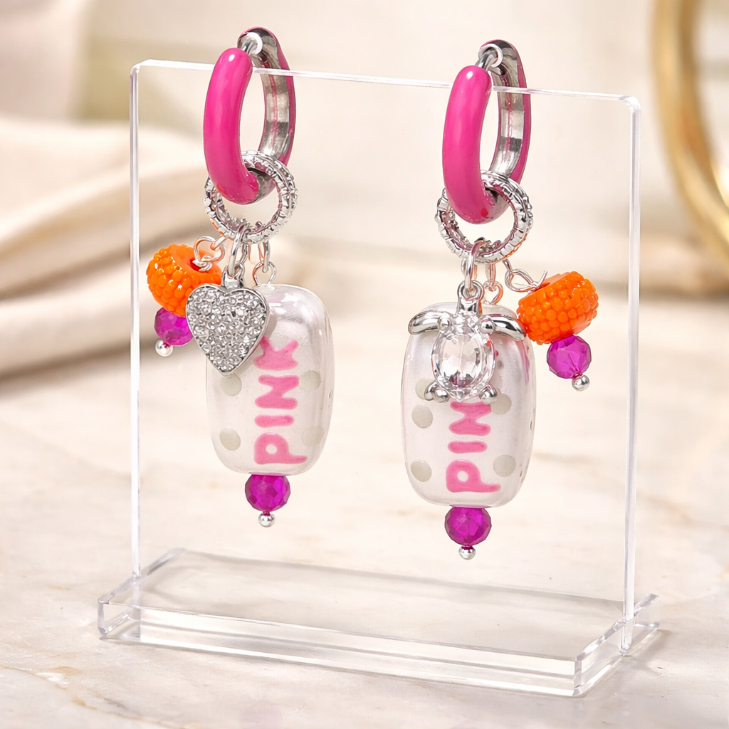 Oorbellen zilver pink