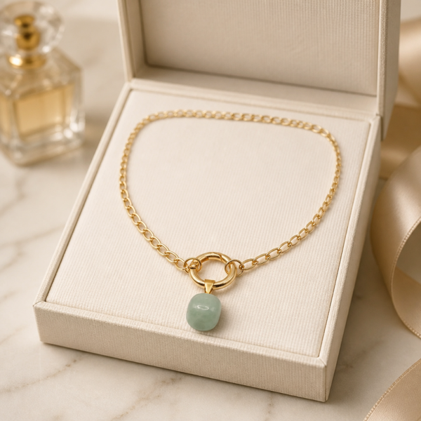 Ketting goud met Aventurijn verwisselbare edelsteen