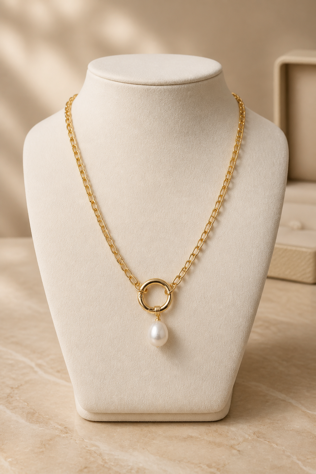 Gouden ketting met verwisselbare parel hanger