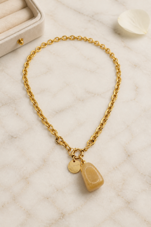 Gouden ketting met verwisselbare Honingagaat edelsteen