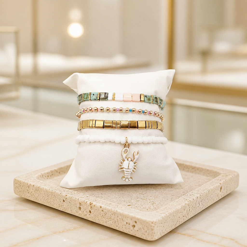 Armbanden set goud, roze, turquoise-kreeft
