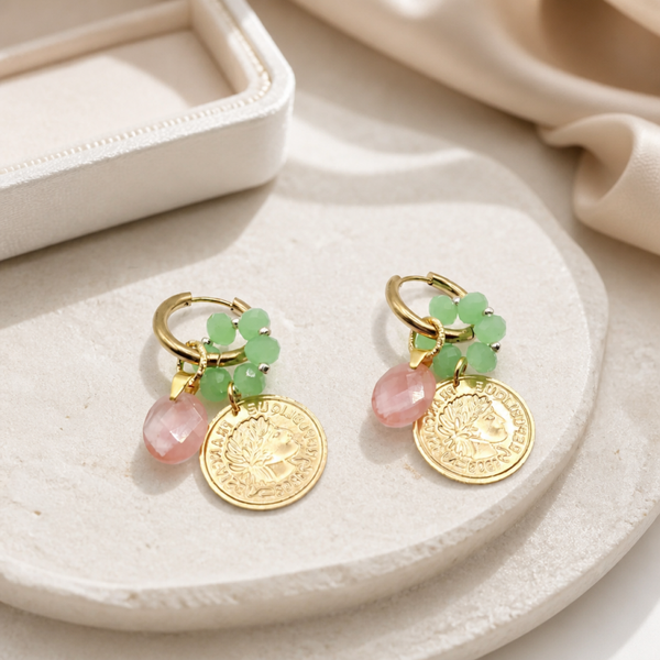 Oorbellen Cento mintgroen & roze