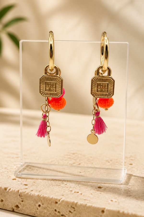 Oorbellen Vince fuchsia oranje