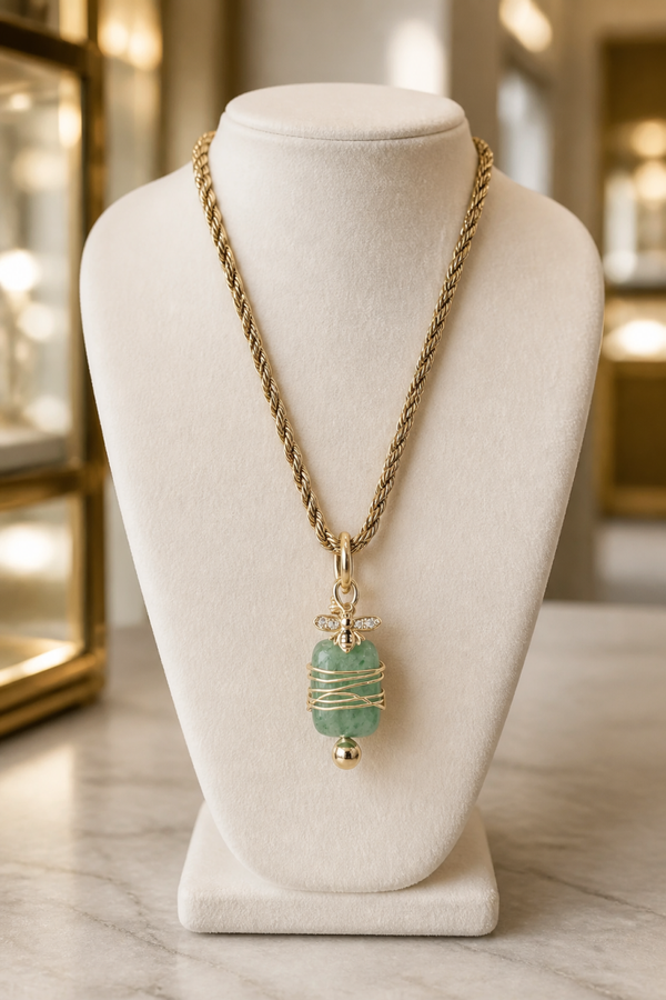 Gold filled ketting 18k met Aventurijn en Bijtje
