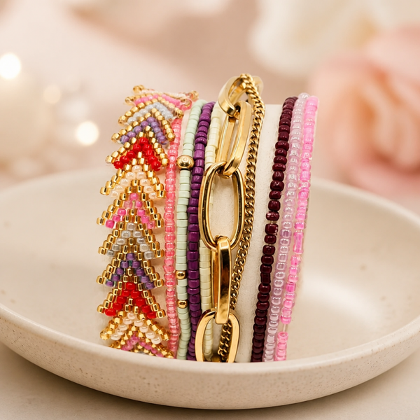 Armbanden set Pastel &  Gold