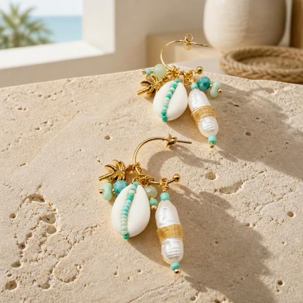 Mint beach oorbel met verwisselbare bedels