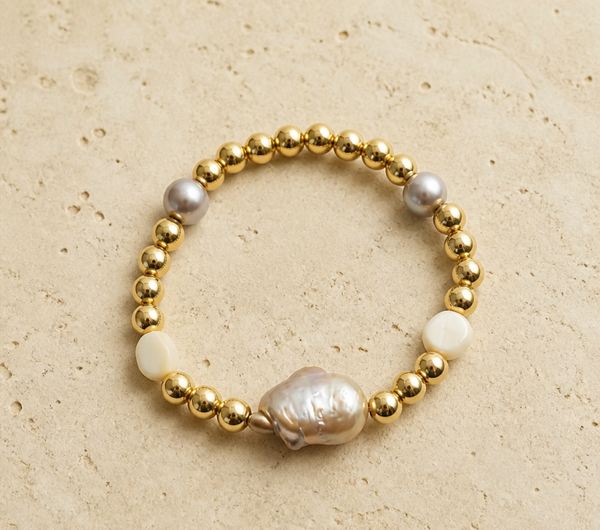 Gold filled armband 6mm  met Barokke parel