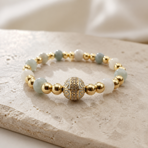 Gold filled 18k armband 6mm met Bohemian Kraal