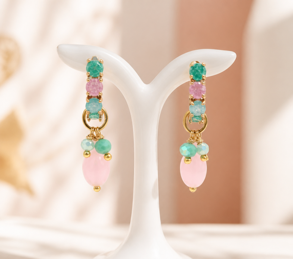 Oorbellen goud met pastel kleuren