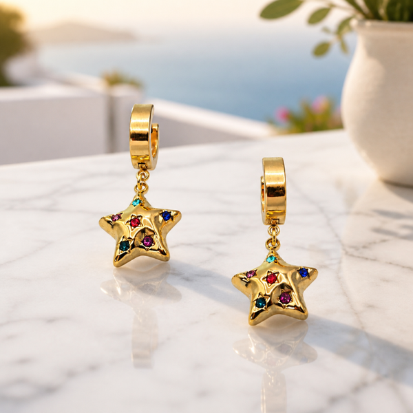 Oorbellen goud & ster multicolor