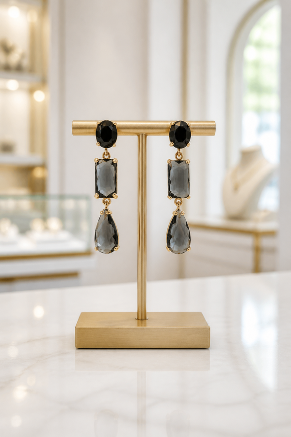 Luce d’Oro oorbellen goud zwart smokey Fumo