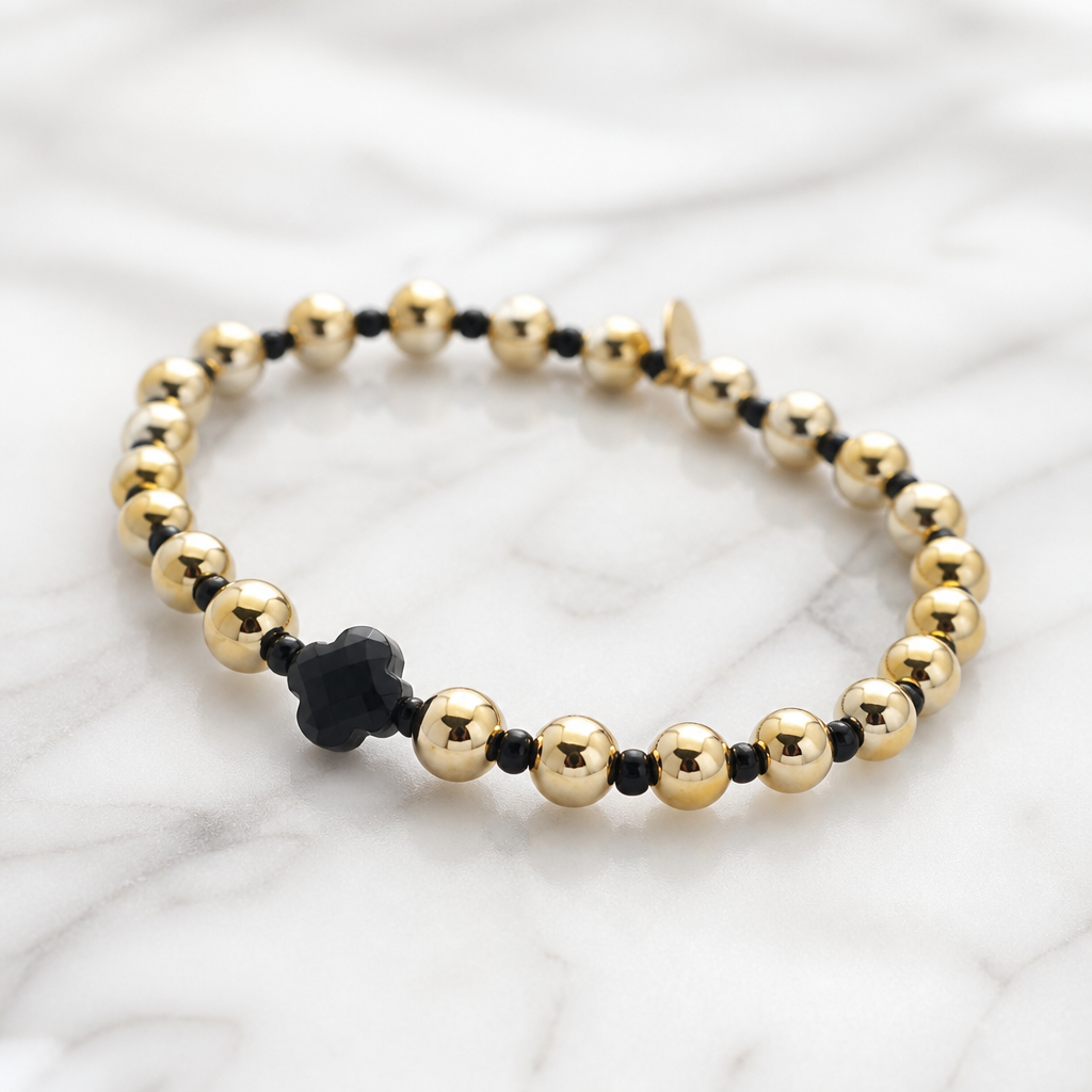 Armband 18k gold filled met zwarte steentjes Aria