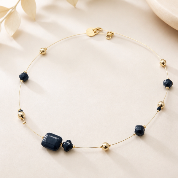 Ketting 18k gold filled & zwarte kralen Aria
