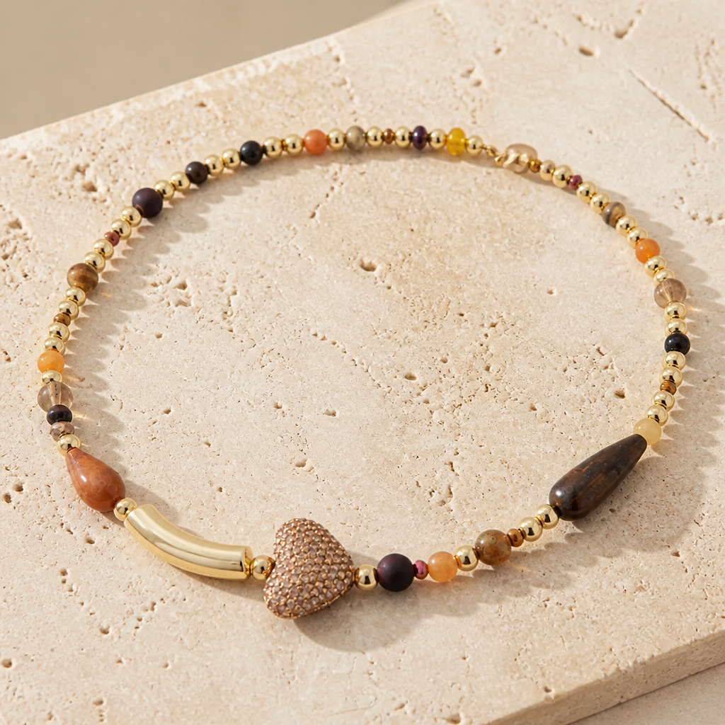 Ketting 18k gold filled met bruin tinten Aria
