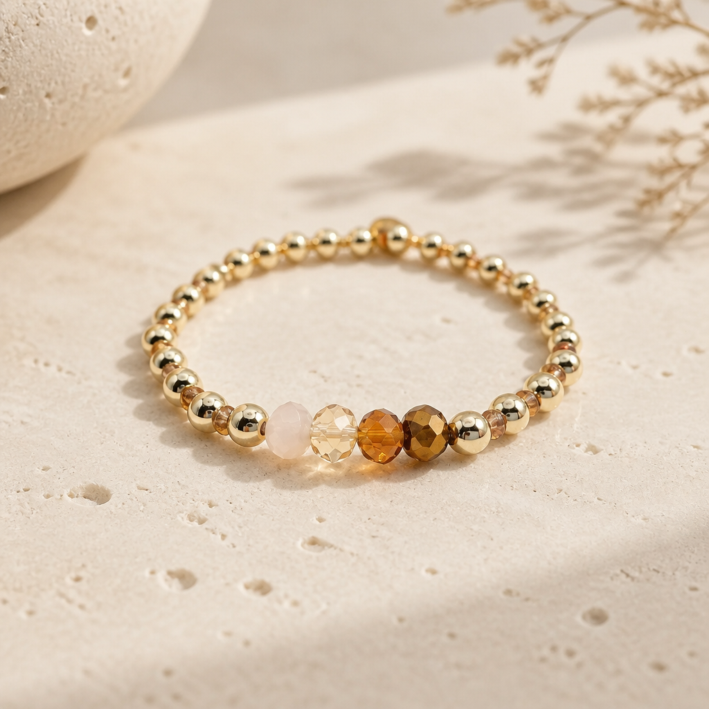 Armband 18k gold filled met buine kralen Aria