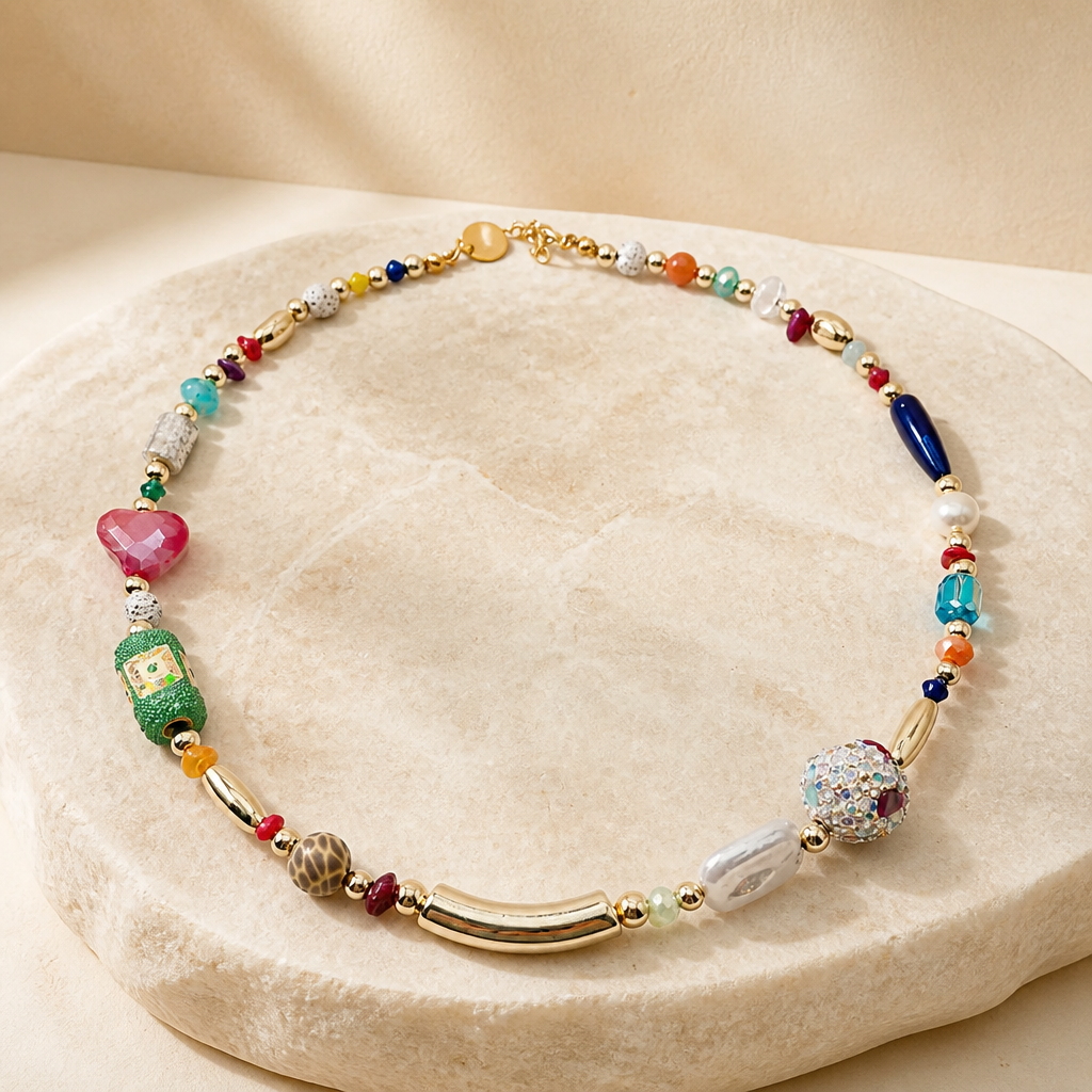 Ketting 18k gold filled met meerkleurige kralen Aria