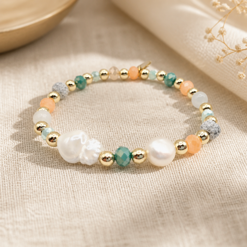 Armband 18k gold filled met pastel kralen Aria