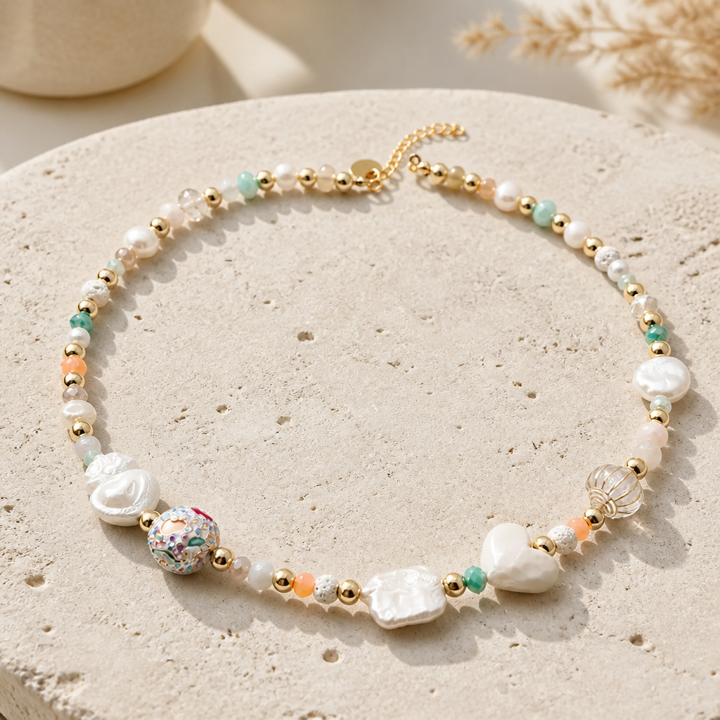 Ketting 18k gold filled pastel kralen Aria