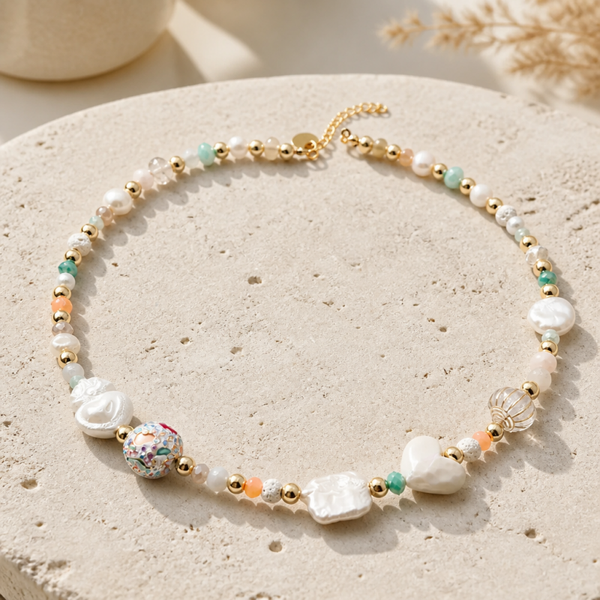 Ketting 18k gold filled pastel kralen Aria