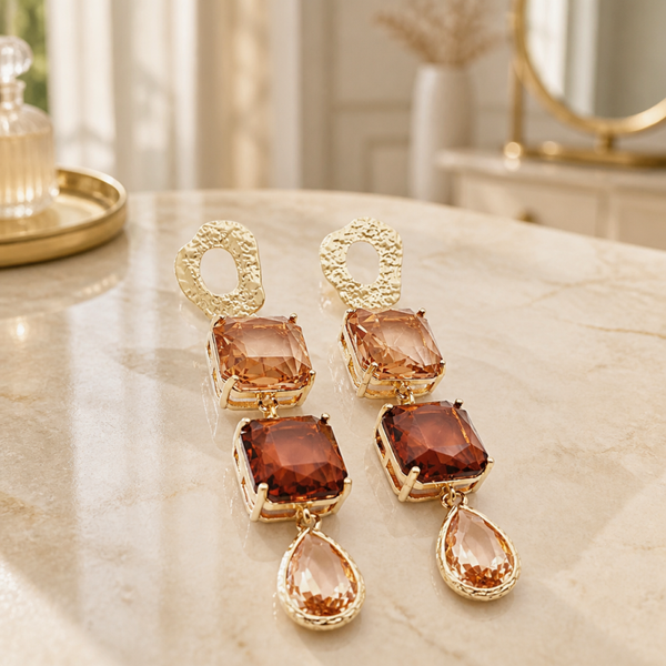 Luce d’Oro oorbellen goud wijnrood & rosé