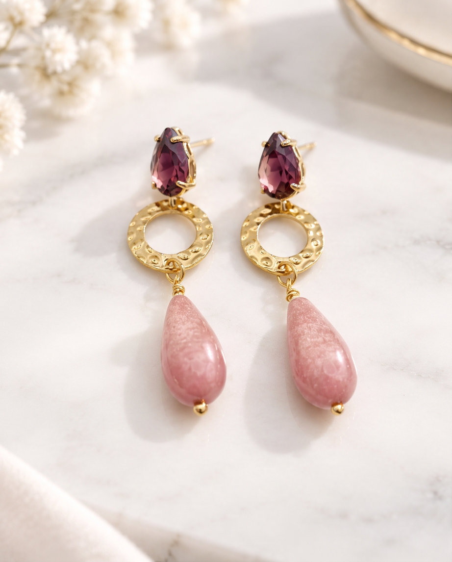 Luce d’Oro oorbellen goud wijnrood Perla mini