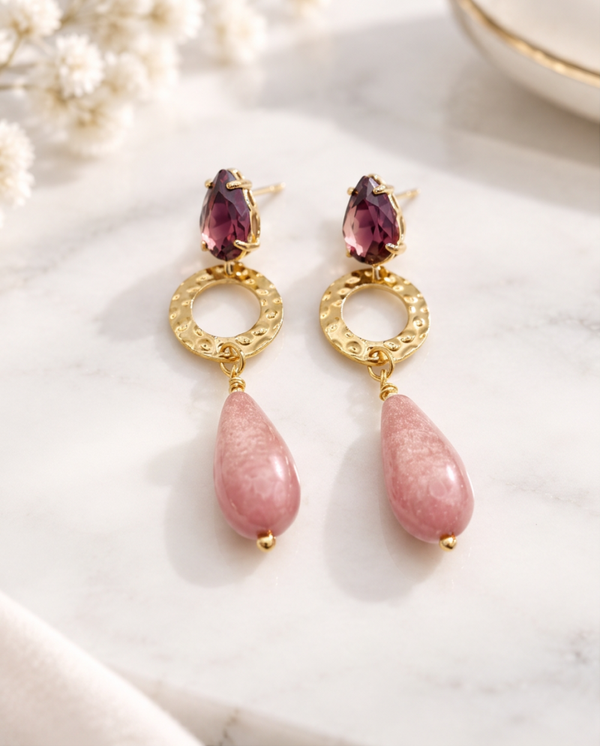 Luce d’Oro oorbellen goud wijnrood Perla mini