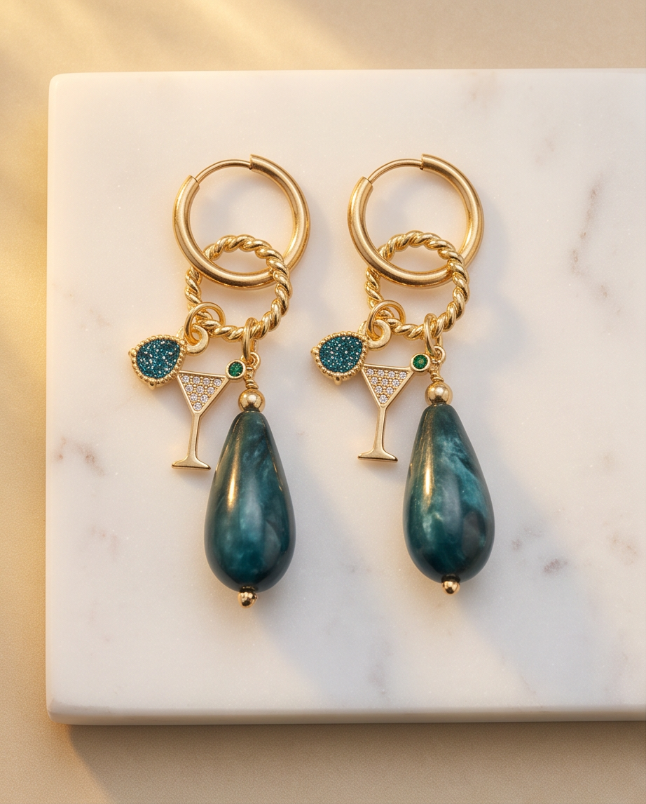 Gold filled 18k oorbellen Cocktail green