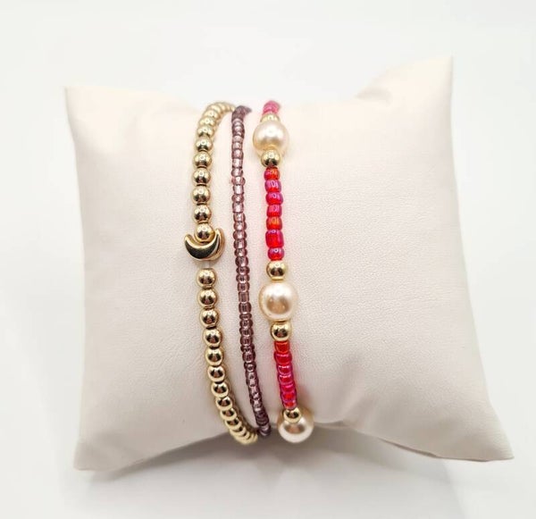 Armbandenset parel. Rode & paarse kleuren