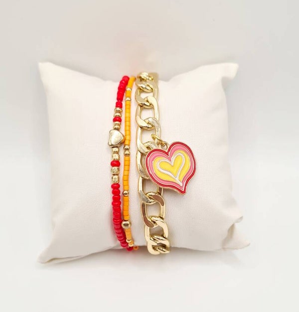 Armbandenset rood,oranje & goudkleurig