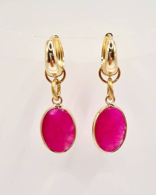 Gold plated 18k oorbellen met fuchsia hanger