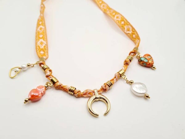 Boho-Ibiza ketting goud/oranje