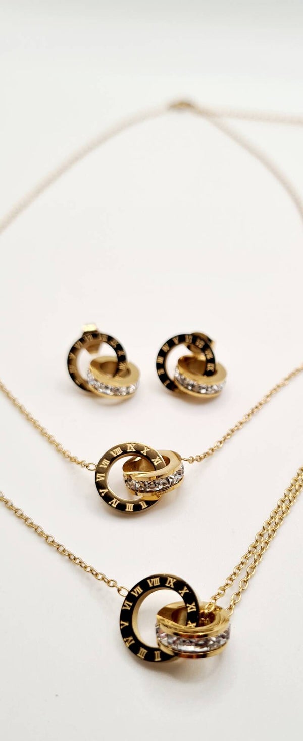 Romeinse set armband, ketting & oorbellen 18k goud verguld stainless steel